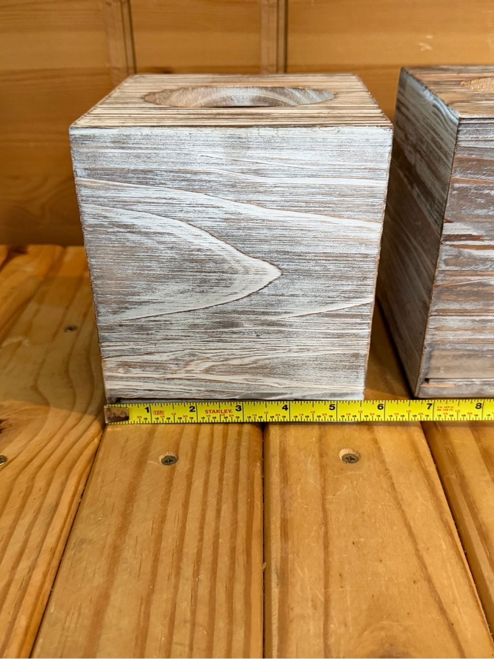 Rustic Whitewashed Wood Cube Tissue Box Cover - Neutral Accent - Picture 8 of 8